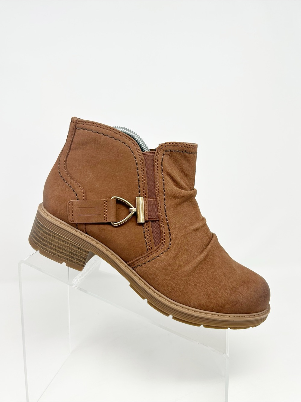 Clarks Collection Hearth Clara Ankle Booties Tan Brown Side Zip Buckle Size 9W